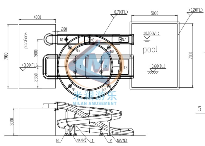 Customized Platform Water Slide with Smooth Surface for Commercial Amusement Parks and Public Use