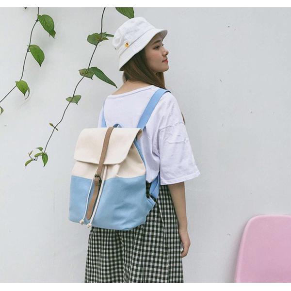Female Korean high school students backpack academic style small fresh contrasting canvas backpack