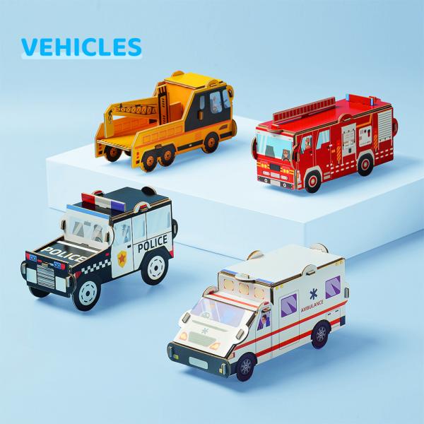 8-10 Boys Educational Puzzle Toys Contaning Police Car Ambulances Fire Truck Crane