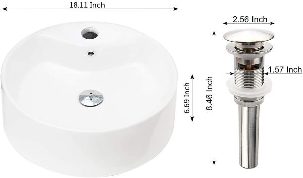 Resistente a impactos acima do balcão lava-louças de porcelana branca para banheiro