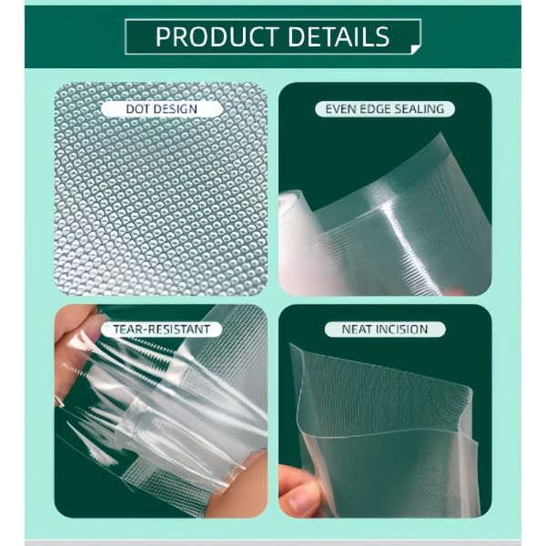 Embossed Food Storage Vacuum Bag Transparent Flexible Vacuum Roll Bag 