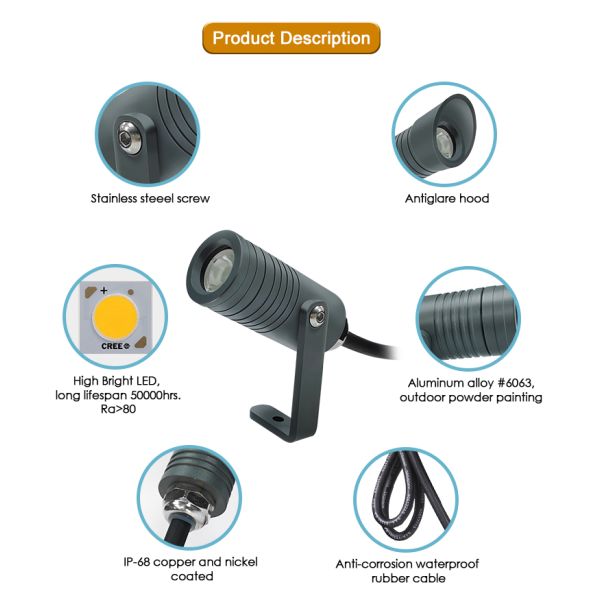 Outdoor Garden Spot Light 1W IP65 DC24V Warm White Garden Lighting For Trees Walls