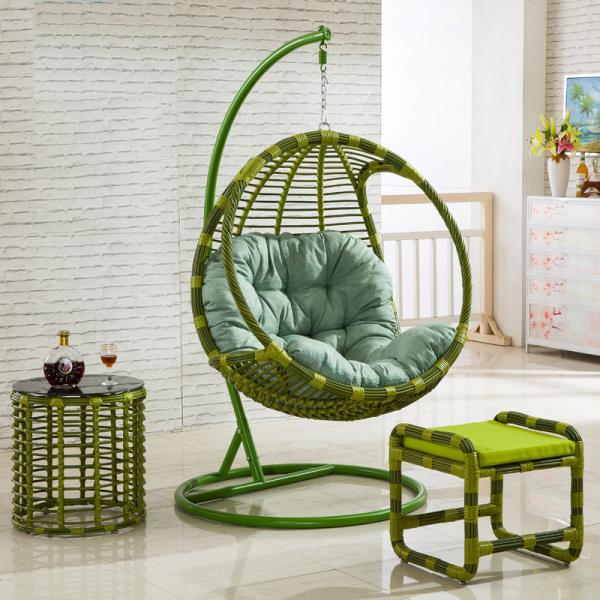 Indoor/Outdoor Metal Frame Round PE Rattan Swing Chair with Waterproof Fabric Cushion
