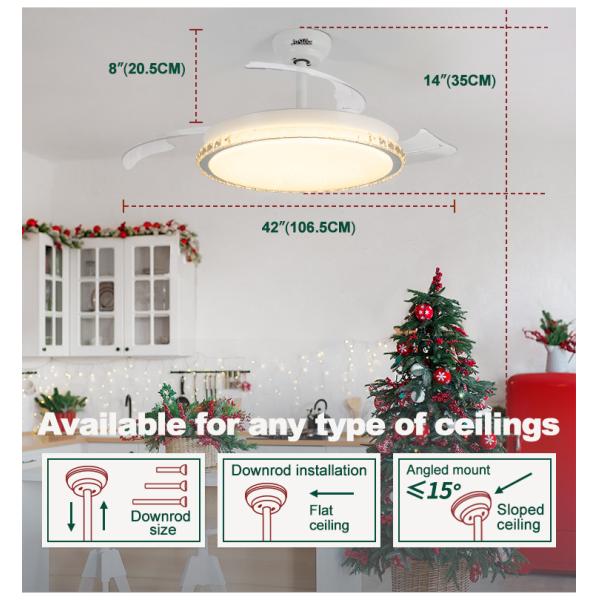 110-240V/50Hz-60Hz LED Ventilador de teto com lâminas retráteis 10- e espaço-salvamento design