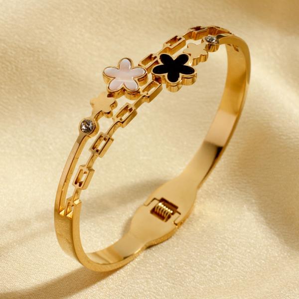 18K Gold Star Bracelet Stainless Steel Rose Gold Clover Flowers 5 Star Bangle Bracelet for Women