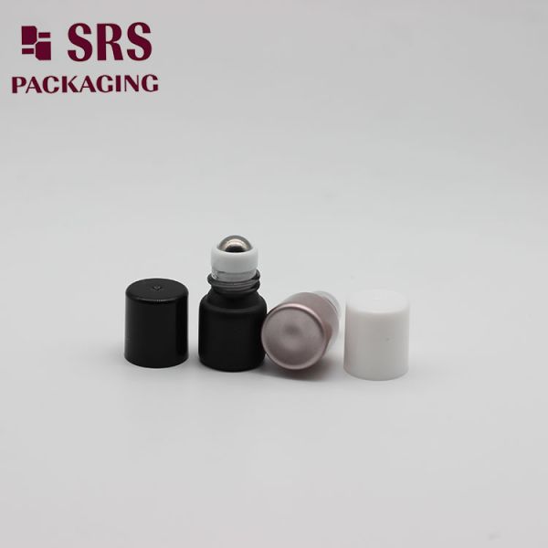 1ML 2ML Glass Bottle With Gold Cap Steel Ball Roll-On Bottle Perfume Roll-On Small Capacity Frosted Black Glass Bottle