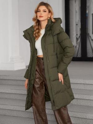 Curry / Bronze Long Down Coat Womens Long Padded Coat Long Sleeve