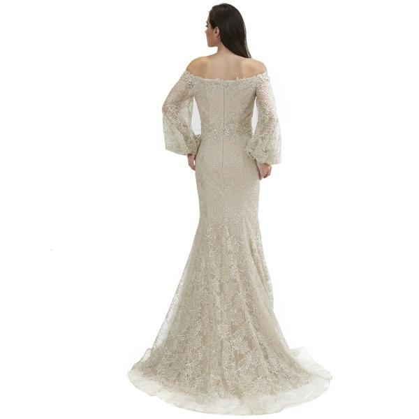 Boat Neck Balloon Sleeve Vintage Evening Dresses , Mermaid Party Dresses For Women