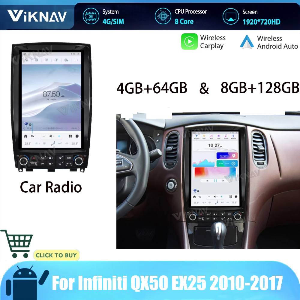 Infiniti QX50 EX25 2010-2017 Послепродажный Bluetooth Автомобильный стерео Двойной дина головный блок