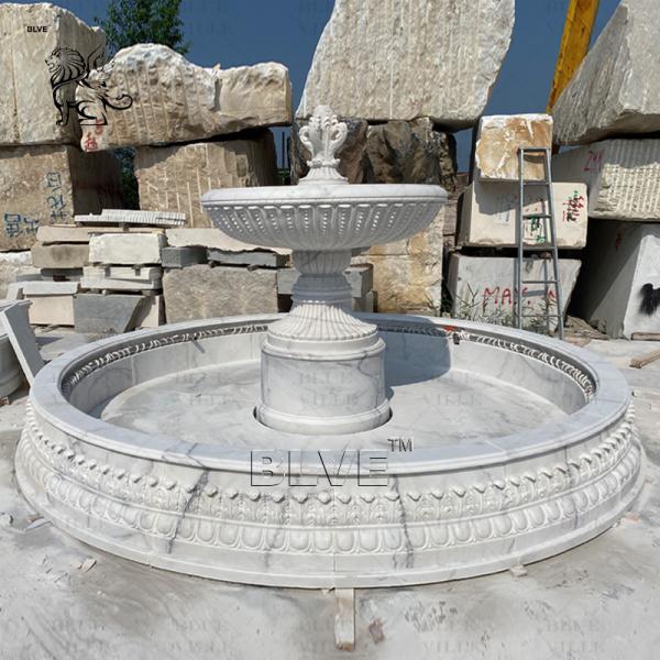 Marble Water Fountain Outdoor White Natural Stone 3 tier Garden Fountains  Modern Design Large