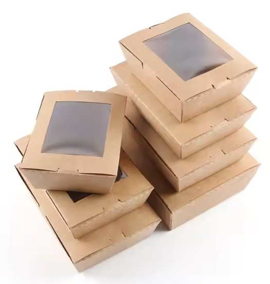Disposable Biodegradable Takeaway Kraft Paper Salad Box With Transparent Window