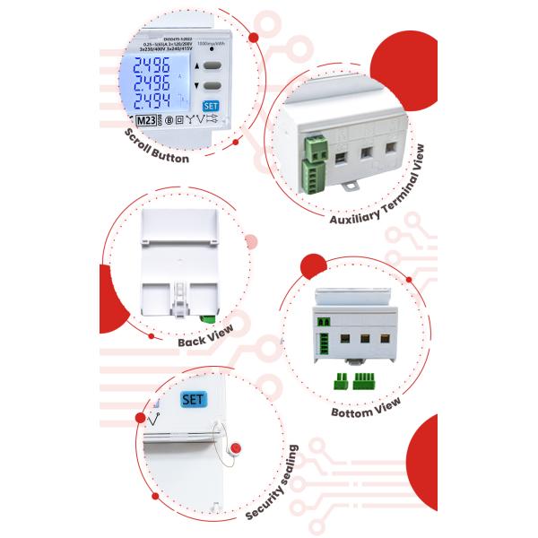 EM4372 3-фазный анализатор мощности энергометр ~ Modbus ~ MID одобрен