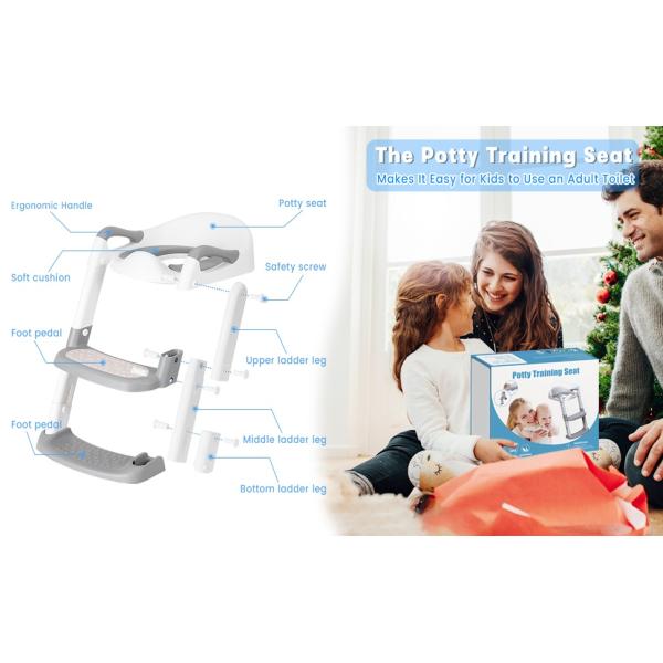 Grey + White 3 In 1 Potty Training Toilet Seat With Step Stool Ladder For 1-6 Year'S Old