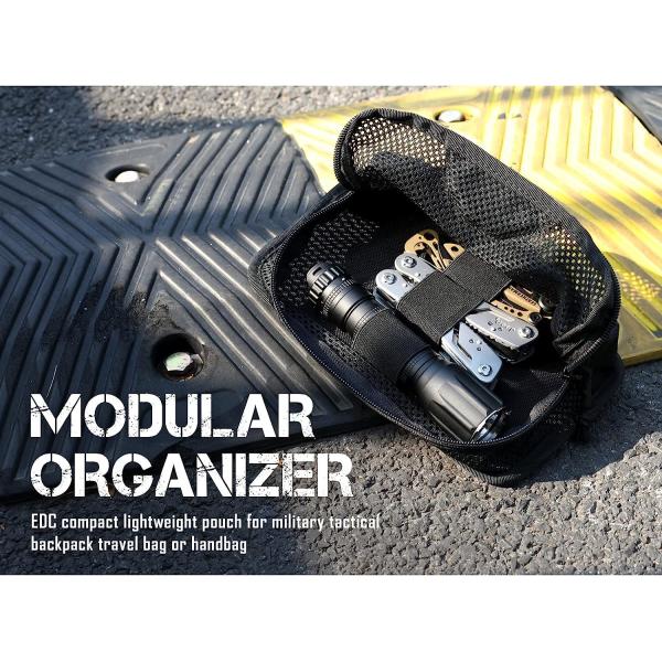 Tactical Mesh Zipper Pouch, Modular Insert Panel Organizer EDC Utility Storage Pocket with Hook-N-Loop Fasteners