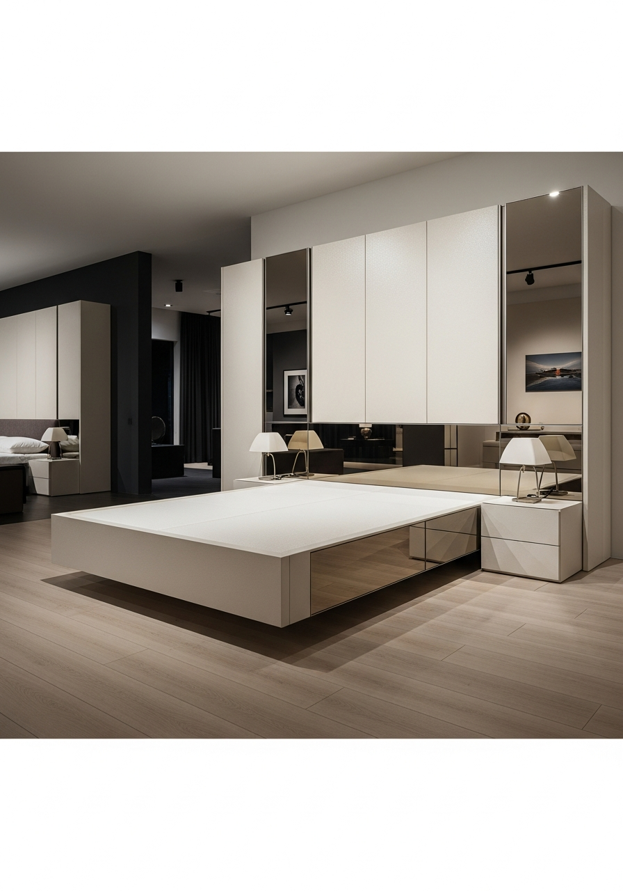 Floating Platform Tatami Bed with Integrated Storage in 304 Stainless Steel