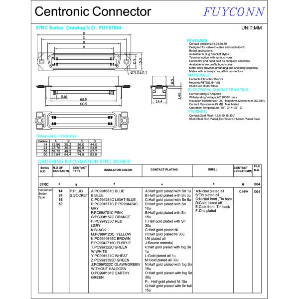 Разъём-розетка чемпиона Pin Centronic 50 более единственное с металлопластинчатым аттестованным UL