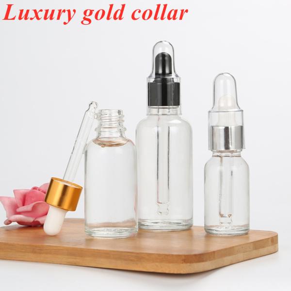 15ml 20ml 50ml 100ml luxury empty Clear Transparent Serum hair Essential Oil Glass Dropper Bottle for skincare
