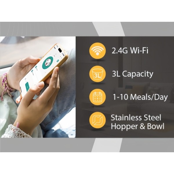 3L Stainless Steel Smart Dog Feeder WiFi Controlled Pet Feeding Machine Timed and Quantitative