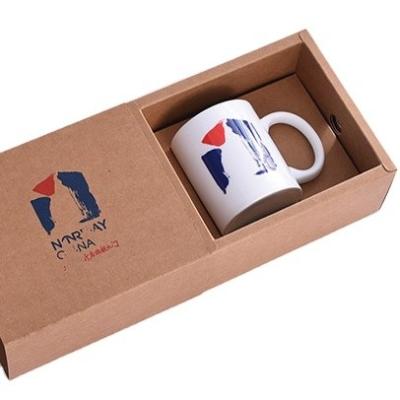 Foldable Sliding Rectangle Kraft Corrugated Boxes Gift Coffee Mug Shipping Boxes With Drawer