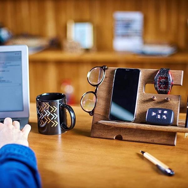 Wooden Phone Docking Station Bedside Nightstand Organizer for Phone Wallet Watch Glasses