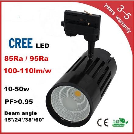 50W Cree/Luminus COB LED Chip Track Light 90RA 0.95PFC 100LM/W 3 years warranty