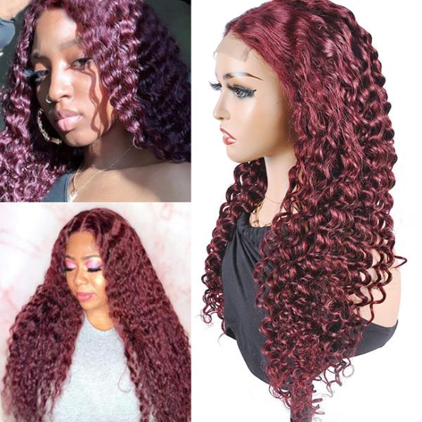 Бургундия на заказ человеческие волосы парики Афро-Кинки кудрявый стиль