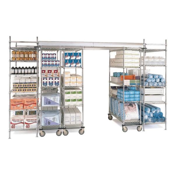 Space Saving Top Track Mobile Wire Shelving With Plastic Storage Containers 86