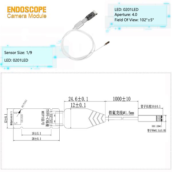 3.3mm Ultra-Miniature OV9734 Sensor Separate Endoscope Camera Module