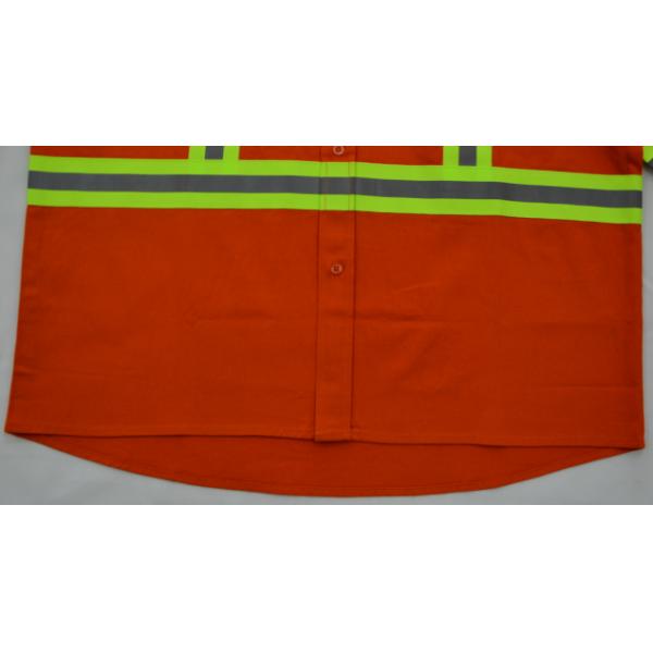 Men's 100%Cotton Twill Orange Work Shirt Long Sleeve Reflective Tape Chest Pockets