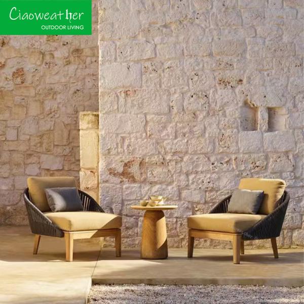 Outdoor Foam Cushion Teak Wood Garden Patio Waterproof Rattan Daybed for Hotel Outdoor Furniture Sets