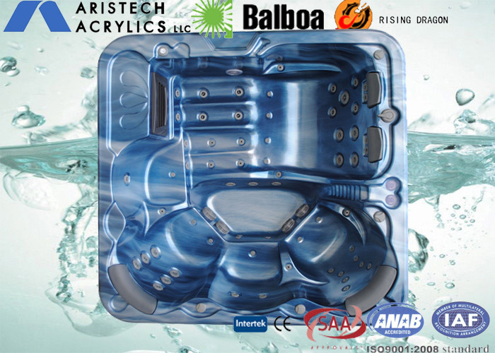 4 Seats + 2 lounges Square Combo Massage Bathtub / Outdoor Bathtubs In Ocean Wave Blue
