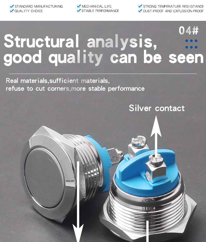 19MM Metal Push Button Switch With Screw Foot Welding Foot No LED Self-Reset Momentary High/Flat/Ball Head 1NO Jog Switch