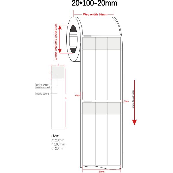 20x100-20mm Cable Adhesive Label 1mil White Matte Translucent Water Resistant Vinyl Cable Label