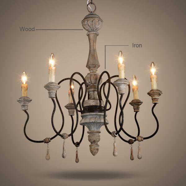 Mango wood chandelier Classic wooden and iron chandelier (WH-CI-31)