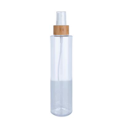 220ml Transparent Cylindrical Clear Bottle With White Spray For Cosmetic Bamboo Bottle
