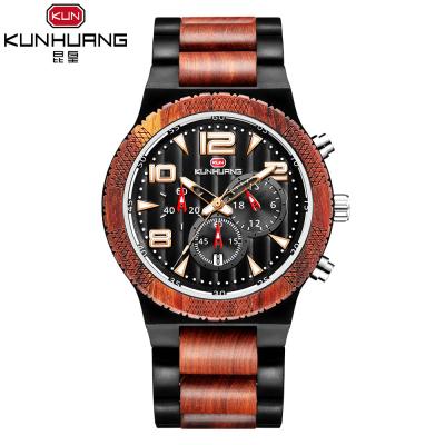 Man Black Dial Red And Black Sandel Wooden Quartz Watch Luminous Water Proof 1016-3