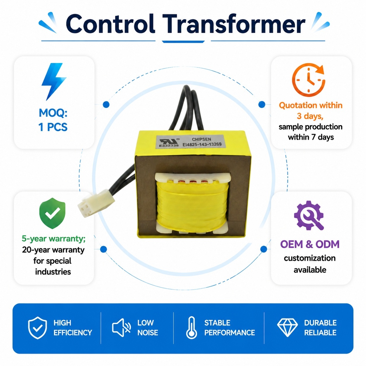 EI48 Linear Stable Low Frequency Transformer With Terminal Leads