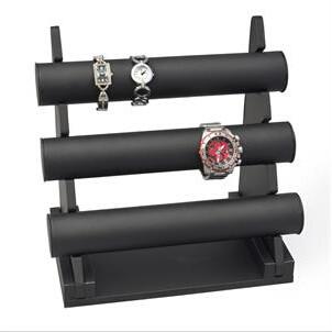Three Floors Bracelet Holder Stand , Black Velvet Bracelet Display 34x185x270mm
