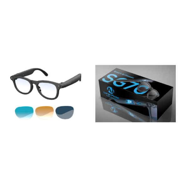 AI Smart Bluetooth Sunglasses with Camera,MEMS Mic, 220mAh Battery, Magnetic Pogo Pin Charging,40g Lightweight