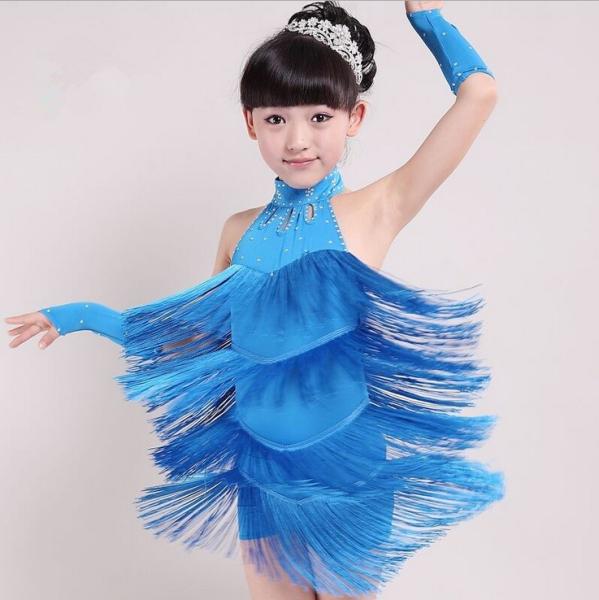 New style children tassel Latin dance costumes performing dress uniforms girls dance suit