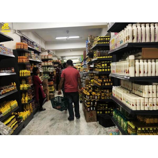 Plain Buckel Back Board Supermarket Steel Racks / Convenience Store Gondola Shelving