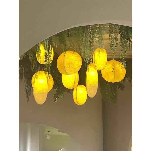 JYLIGHTING Suspension Luminaire Wabi Sabi en Soie, Lustre Personnalisé en Tissu, Magasin, Restaurant, Couloir, Centre Commercial, Lampes Décoratives