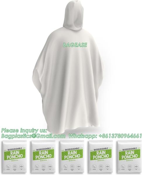 100% PLANT-BASED, Compostable, Biodegradable, Cornstarch, Recyclable, Recycled Rain Ponchos with hood adults