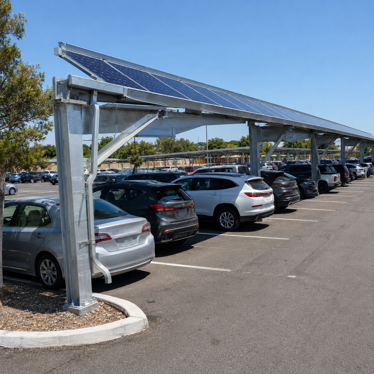 Heavy Duty Galvanized Steel Metal Covered Parking Structures With Solar Panel Mounting