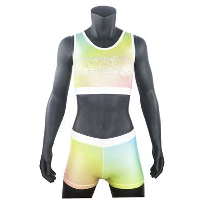 Roupa metálica respirável da dança do elogio, líder da claque Warm Up Suits com cristais de rocha