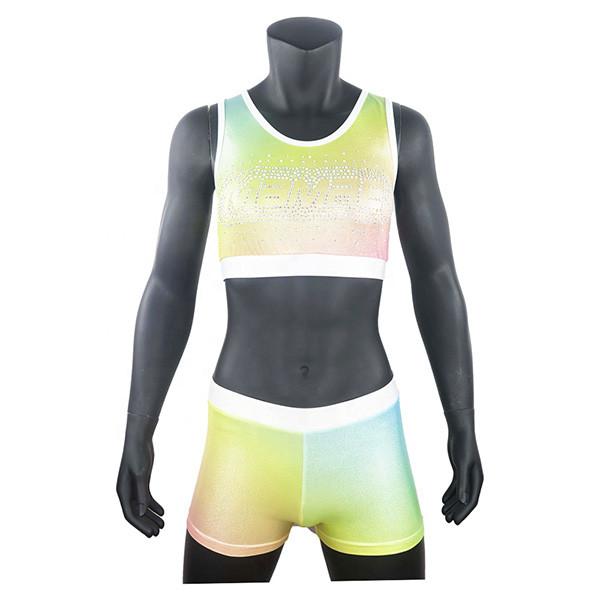 Breathable Metallic Cheer Dance Clothes , Cheerleader Warm Up Suits With Rhinestones