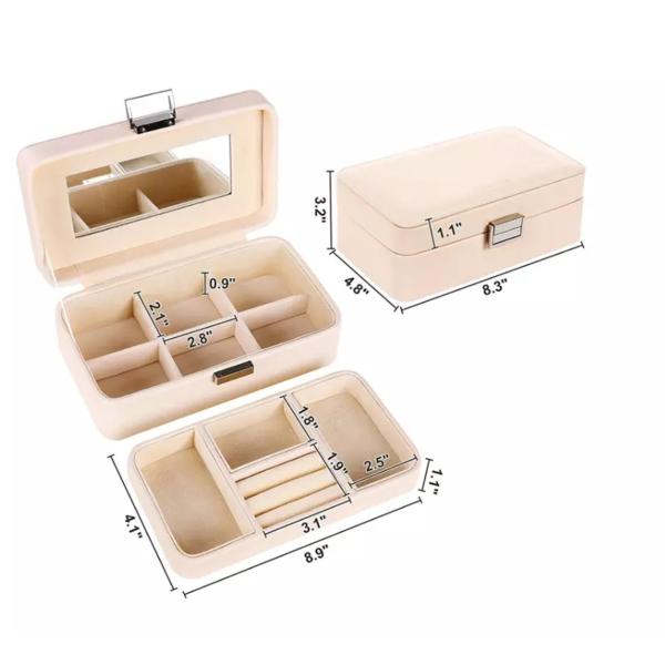 Rigid Modern Jewelry Box 2 Layer Organizer Mirror Jewelry Storage Box 21x12x8 Cm