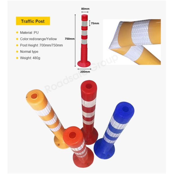 Road Safety High Visibility Warning Post PU Flexible Bollard Traffic Delineator Post For Roadway Use