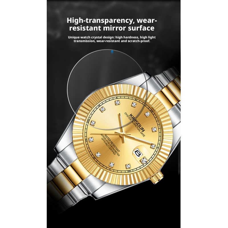 Two Tone Gold Silver Fluted Bezel Men Business Watch Stainless Steel Bracelet Calendar Luminous Waterproof Dress Quartz Wristwatch Multi Dial Colors