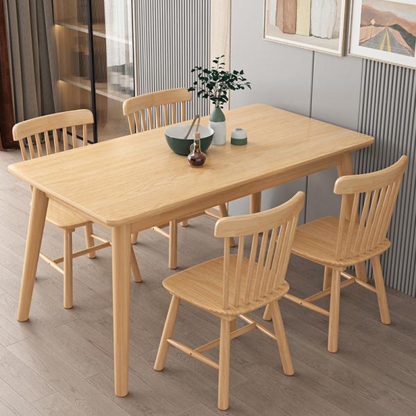 Kitchen Dining Room Rectangle Table Set with 4 Upholstered Chairs, Solid Wood for Small Space Apartment Windsor Chair